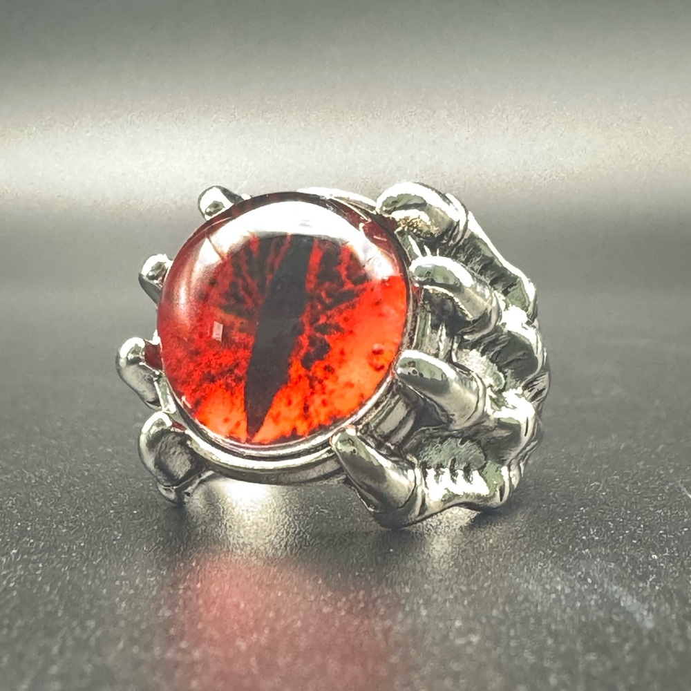 Skeleton Hand Silver Ring with Red Stone
